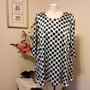 NWT Women's Polka Dot 3/4 Sleeve Loose Fit Lined Tunic Top Spring Fall Blouse